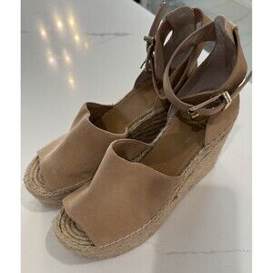 Giani Bini Ankle Strap Wedge High Heel Espadrille Tan Leather Size 8.5 M Sandals